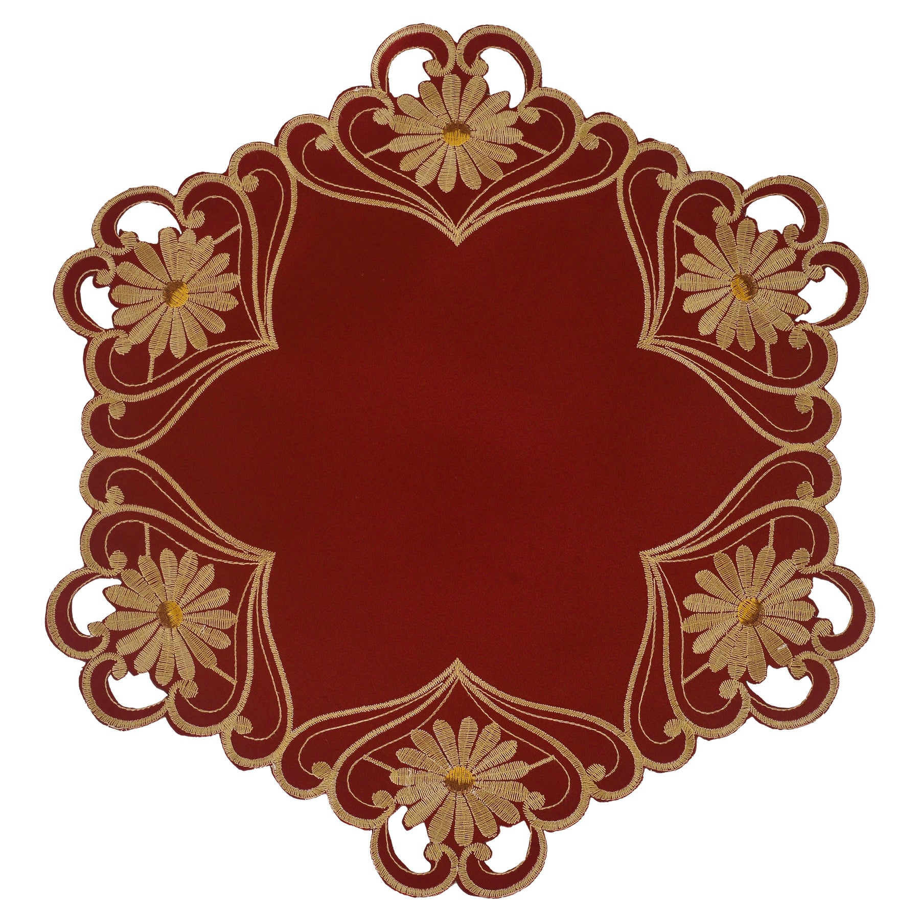 Decozen Gold Lace Red Doilies Set of 4 - Round Placemats European Embroidery for Dining Table Home Decor Wedding - 15 inches - The Imperial Red Collection