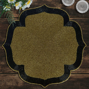 Decozen Golden and Black Beaded Placemats for Dining Table - Set of 2-14 Inches for Kitchen Decor Scratch Heat Resistant Charger Durable Tablemats