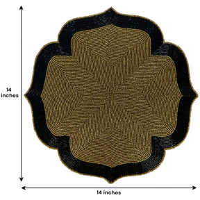 Decozen Golden and Black Beaded Placemats for Dining Table - Set of 2-14 Inches for Kitchen Decor Scratch Heat Resistant Charger Durable Tablemats