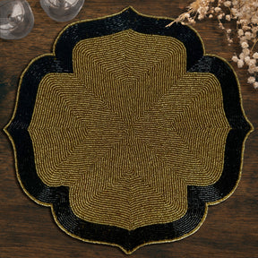 Decozen Golden and Black Beaded Placemats for Dining Table - Set of 2-14 Inches for Kitchen Decor Scratch Heat Resistant Charger Durable Tablemats