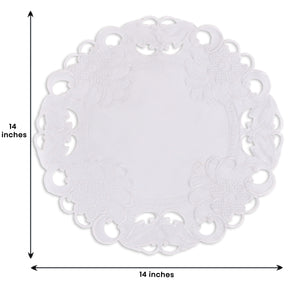 Decozen White Doilies Set of 4 - Round Placemats European Embroidery for Dining Table Home Decor Wedding - 15 inches - The Snow Blossom Collection