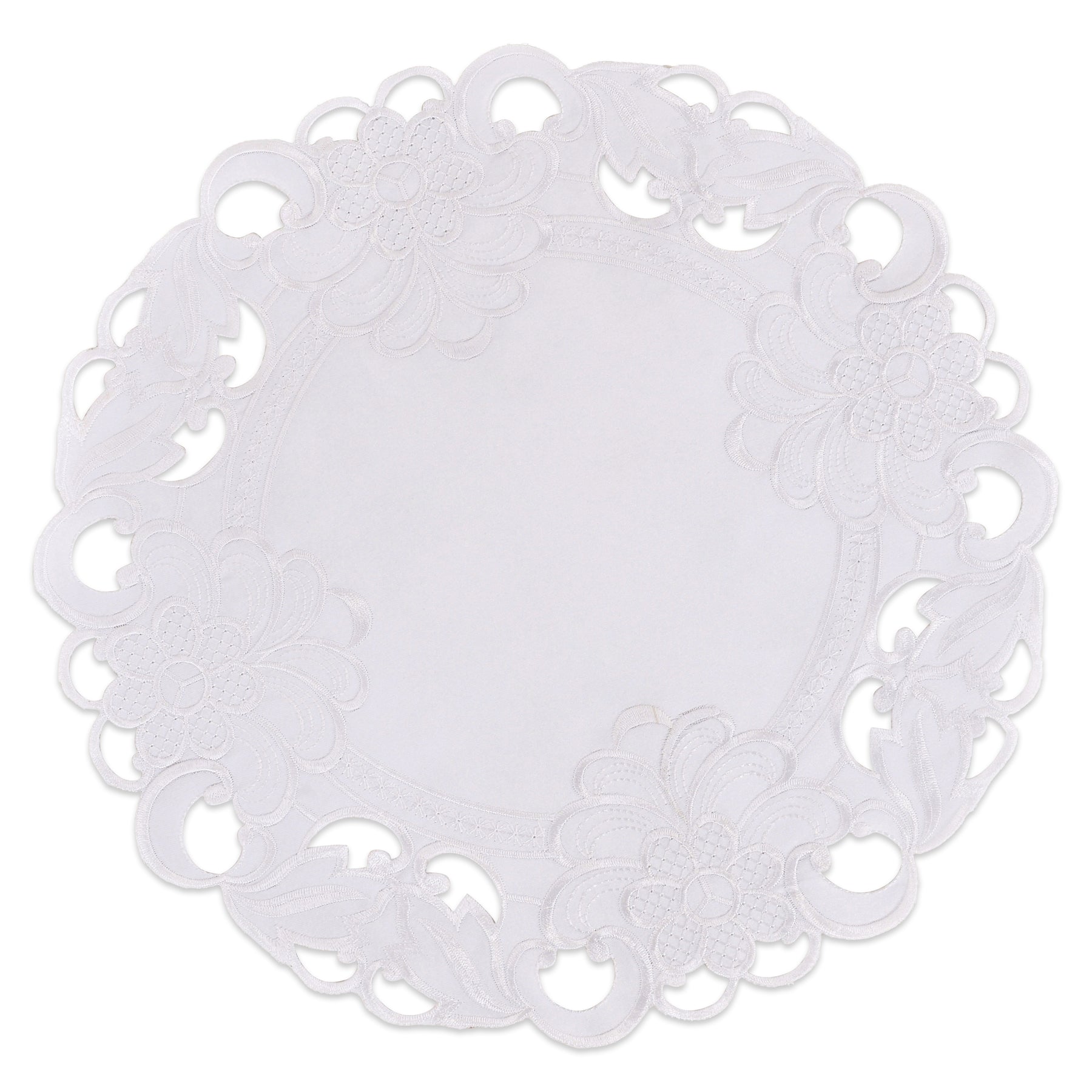 Decozen White Doilies Set of 4 - Round Placemats European Embroidery for Dining Table Home Decor Wedding - 15 inches - The Snow Blossom Collection