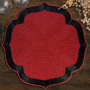 Decozen Deep Red and Black Beaded Placemats for Dining Table - Set of 6-14 Inches for Kitchen Decor Scratch Heat Resistant Charger Durable Tablemats