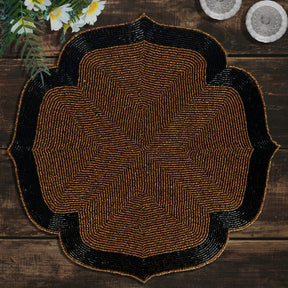 Decozen Dark Brown and Black Beaded Placemats for Dining Table - Set of 4-14 Inches for Kitchen Decor Scratch Heat Resistant Charger Durable Tablemats