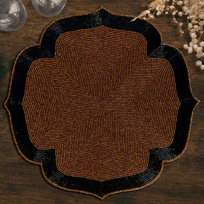 Decozen Dark Brown and Black Beaded Placemats for Dining Table - Set of 4-14 Inches for Kitchen Decor Scratch Heat Resistant Charger Durable Tablemats