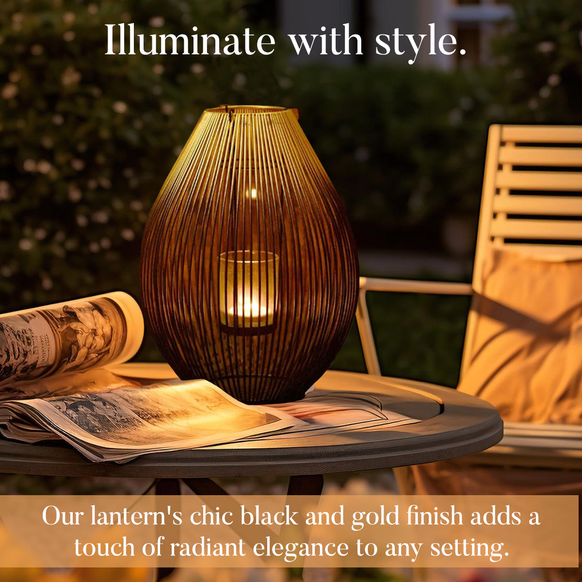 Black and Gold Candle Holder Lantern - Decozen