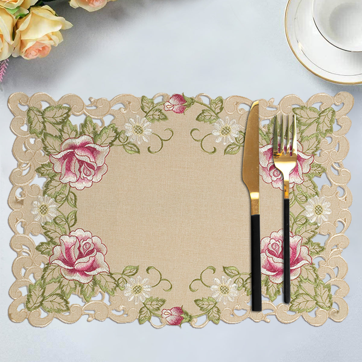 Placemats with European Embroidery - Set of 4