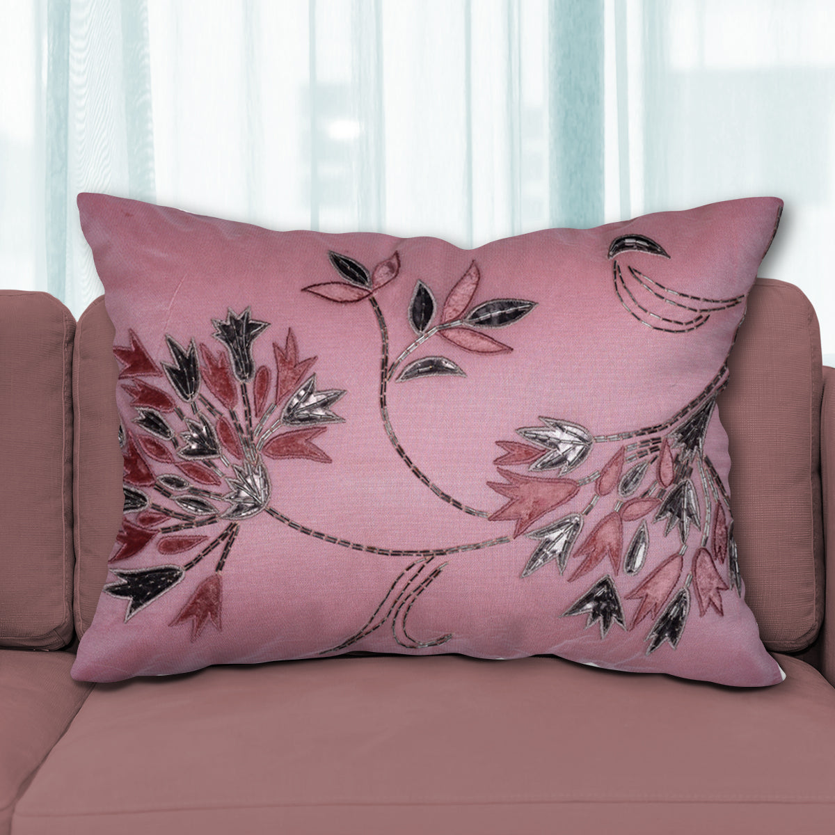 Set Of 2 Embroidered Decorative Pillows - Pink Accent Pillows With