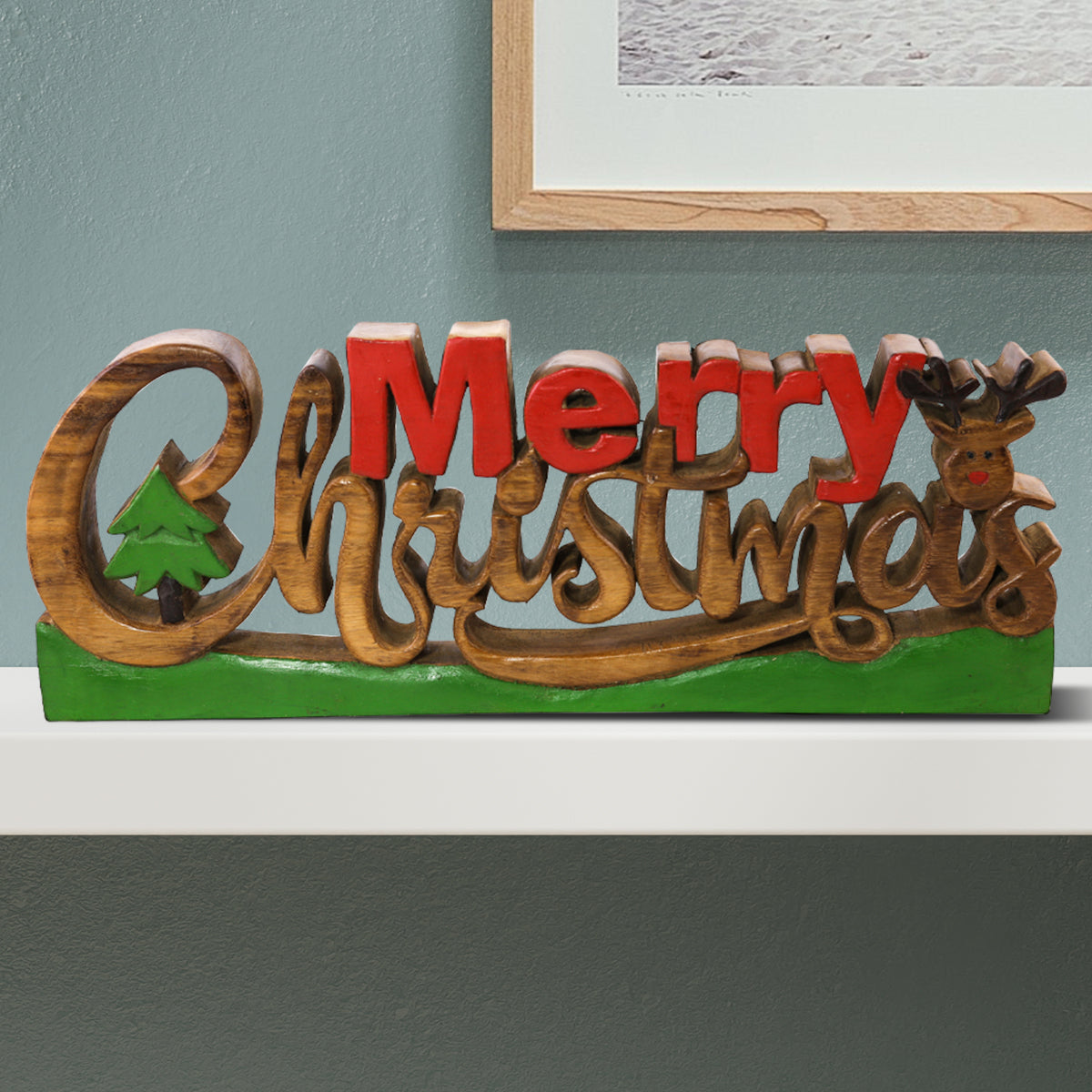 Merry Christmas Handmade Wooden Sculpture - Decozen