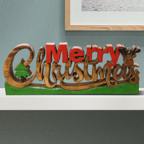 Merry Christmas Handmade Wooden Sculpture - Decozen