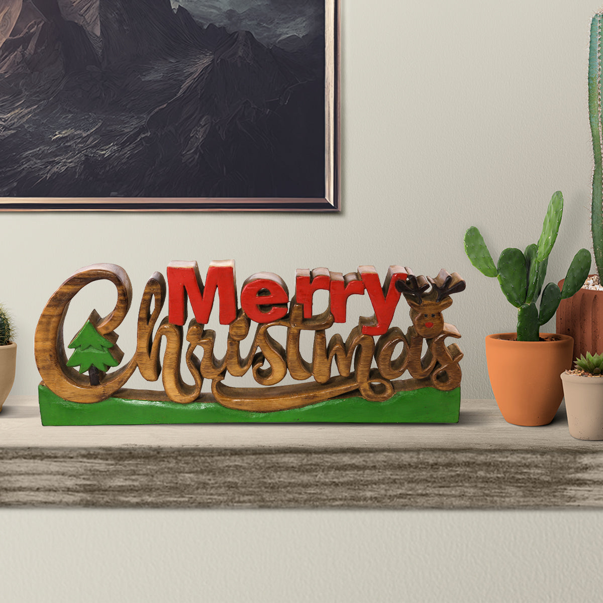 Merry Christmas Handmade Wooden Sculpture - Decozen