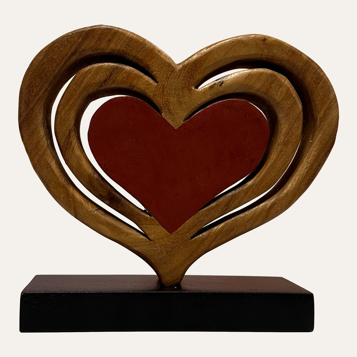 Decozen Home Decor Handmade Wooden Sculpture in Hearts Shape