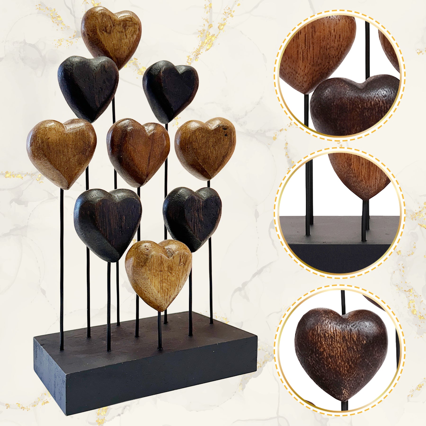 Hearts Handmade Wooden Sculpture - Decozen