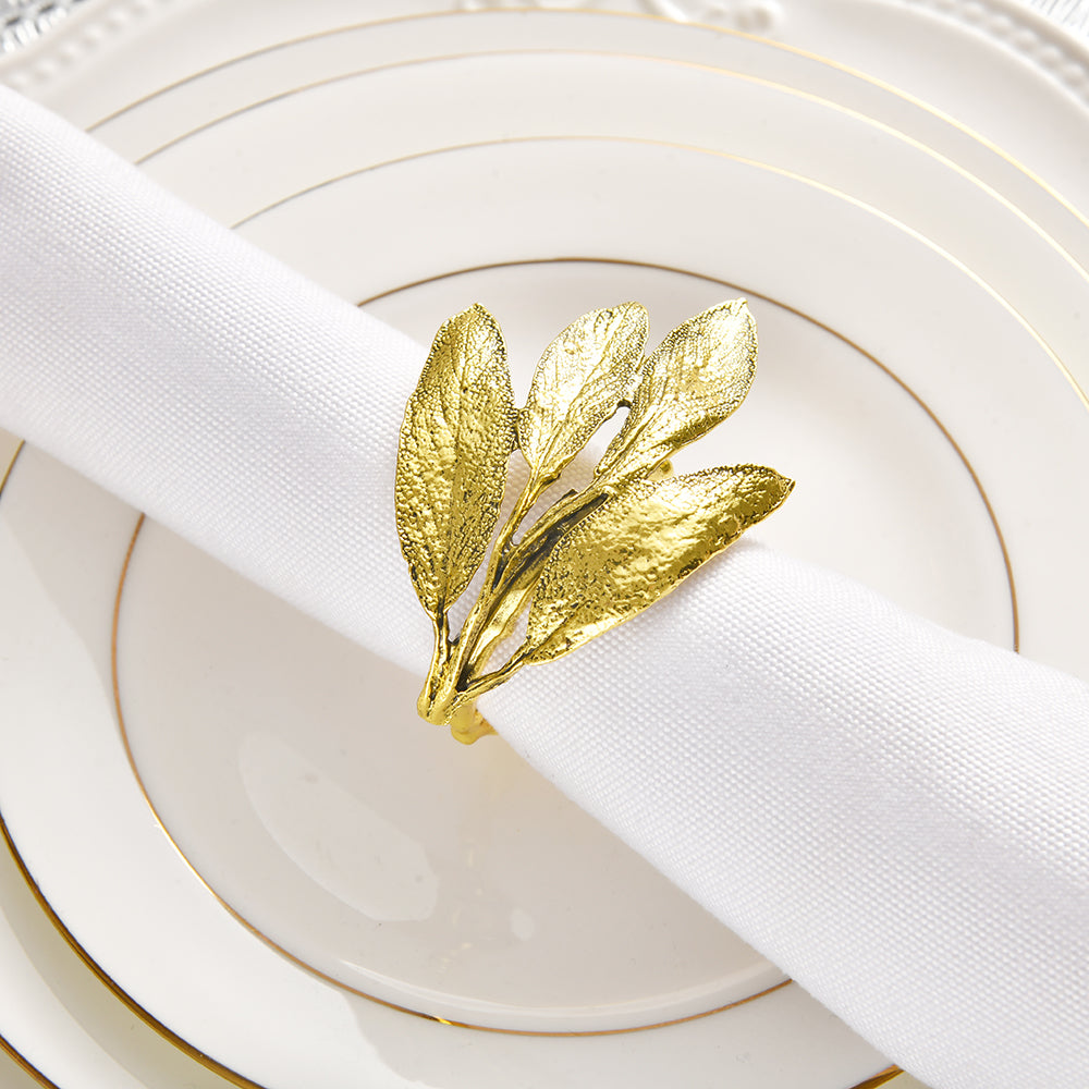 Napkin Rings in Gold Leaf Design - Decozen