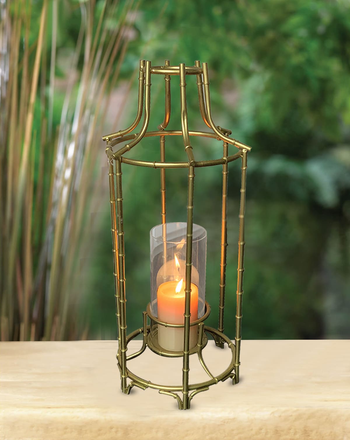 Gold Metal Frame and Glass Candle Holder Lantern - Decozen