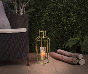 Gold Metal Frame and Glass Candle Holder Lantern - Decozen
