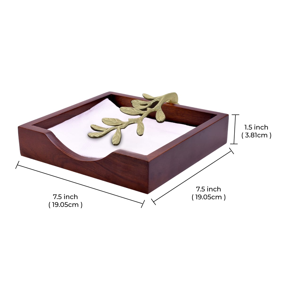 Solid Wood Napkin Holder with Gold Finish Ornament - Decozen