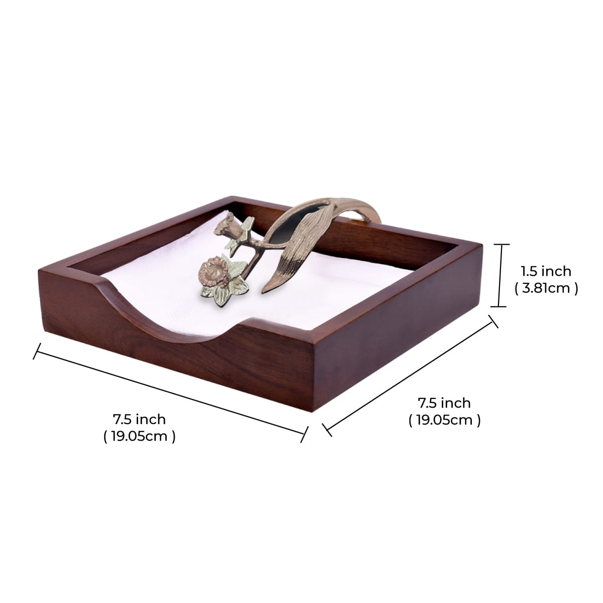 Solid Wood Napkin Holder with Rose Gold Finish Ornament - Decozen