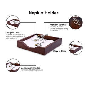 Solid Wood Napkin Holder with Silver and Gold Finish Ornament - Decozen