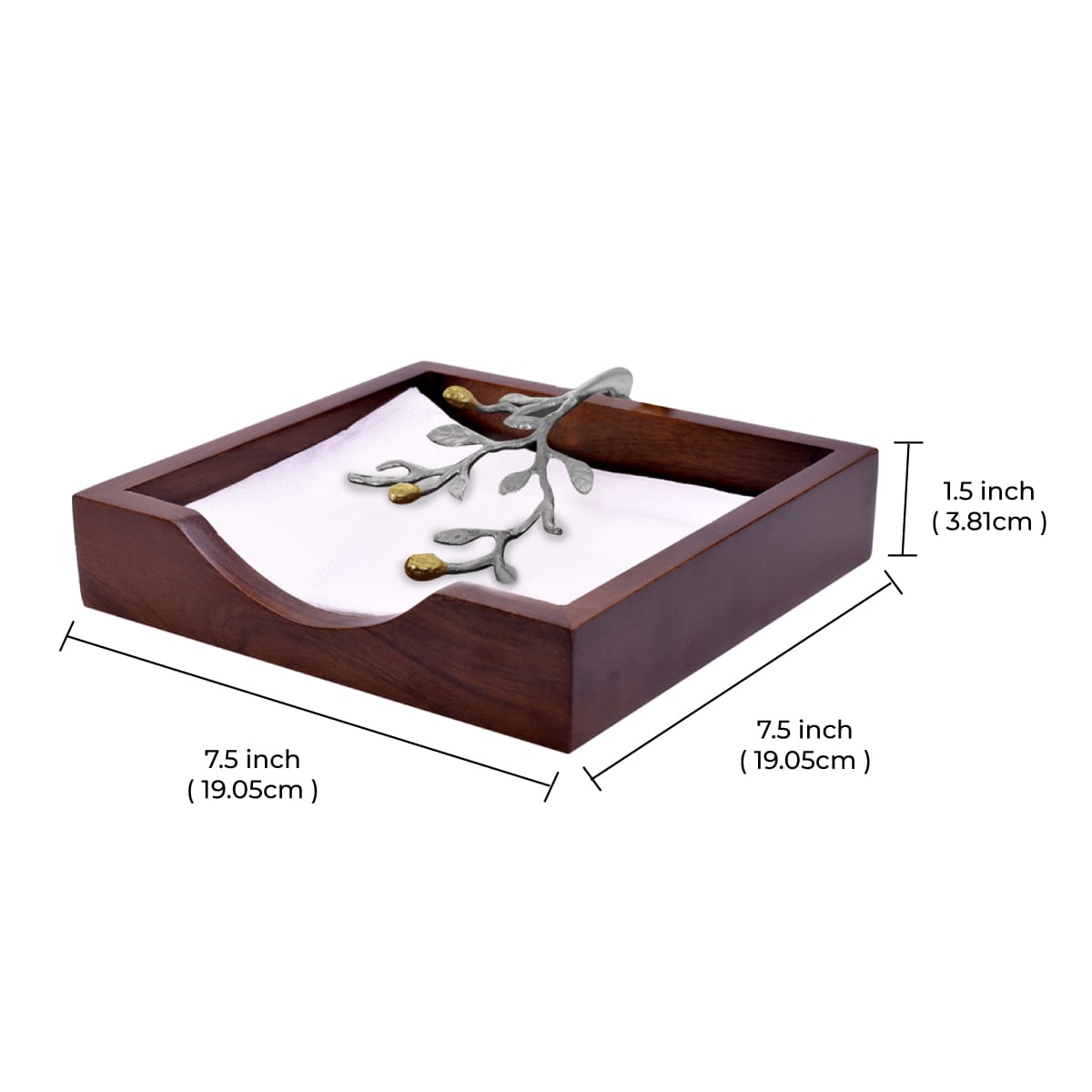 Solid Wood Napkin Holder with Silver and Gold Finish Ornament - Decozen