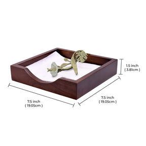 Solid Wood Napkin Holder with Gold Finish Ornament - Decozen