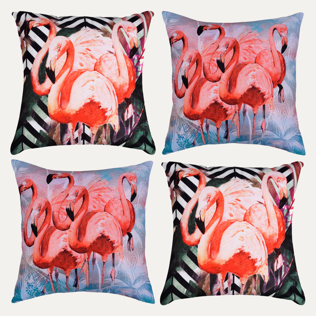 Flamingo Printed Throw Pillow Cover - Set of 4, 18 x 18 Inches - Decozen