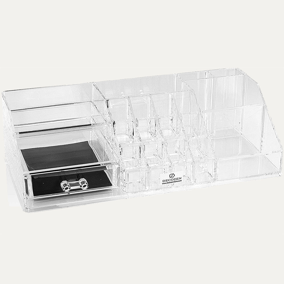 Clear Makeup Organizers - 19 Slots and 1 Drawer - Decozen