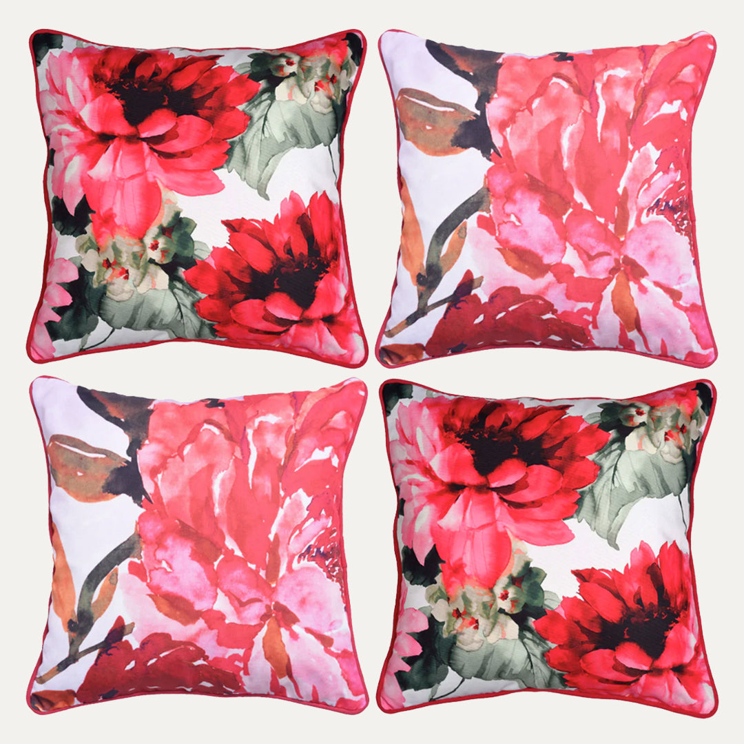 Floral Printed Throw Pillow Cover - Set of 4, 22 x 22 Inches - Decozen