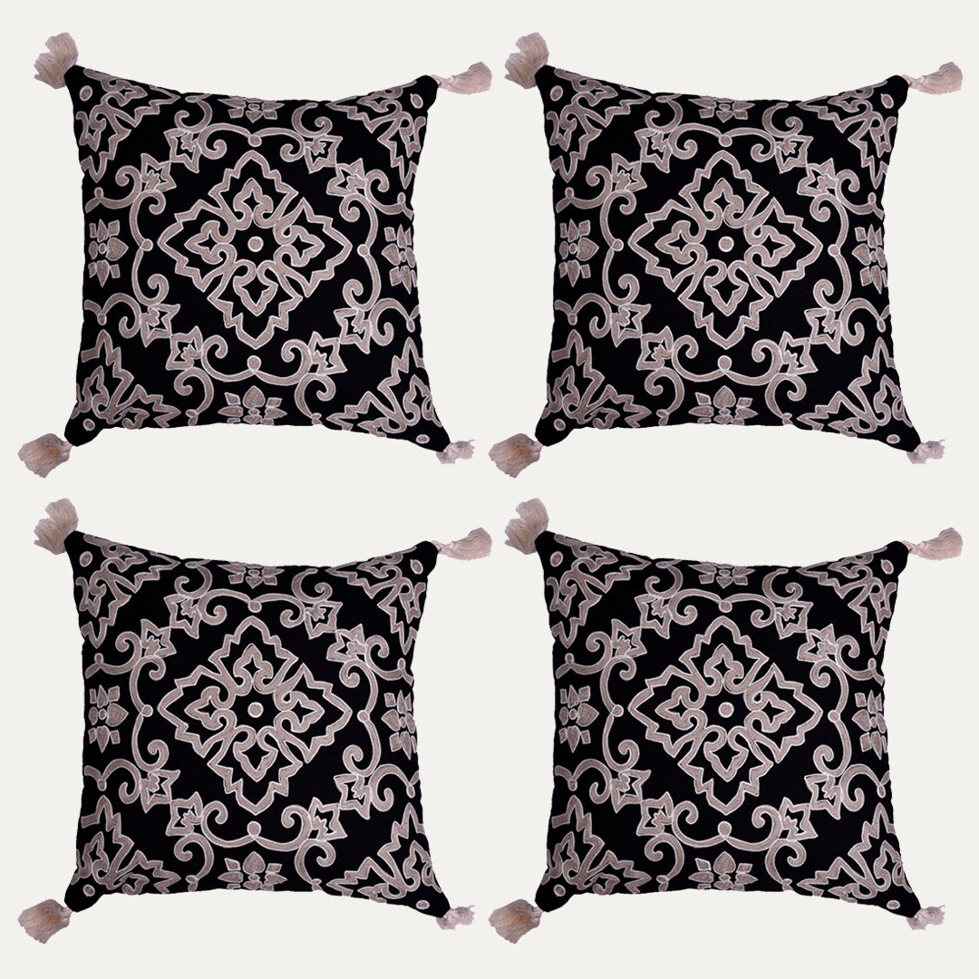 Decozen Black Beige Throw Pillow Covers Embroidered 18 inchx18 inch, Set of 4, Size: 18 x 18