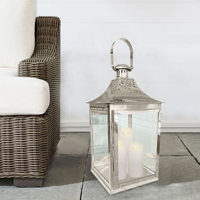 Silver Metal Frame and Glass Candle Holder Lantern - Decozen