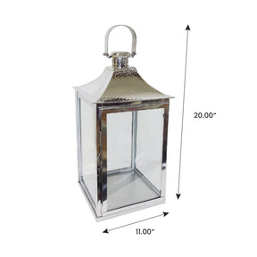 Silver Metal Frame and Glass Candle Holder Lantern - Decozen