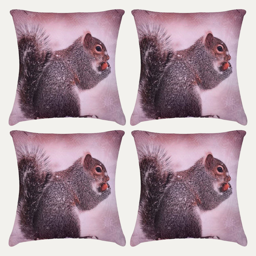 Squirrel Printed Throw Pillow Covers - Set of 2 and 4, 18 x 18 Inches - Decozen