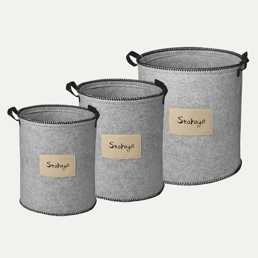 Felt Gray Laundry Hamper and Storage Bin - Set of 3 - Decozen