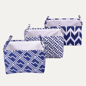 Blue White Laundry Hamper and Storage Bin - Set of 3 - Decozen