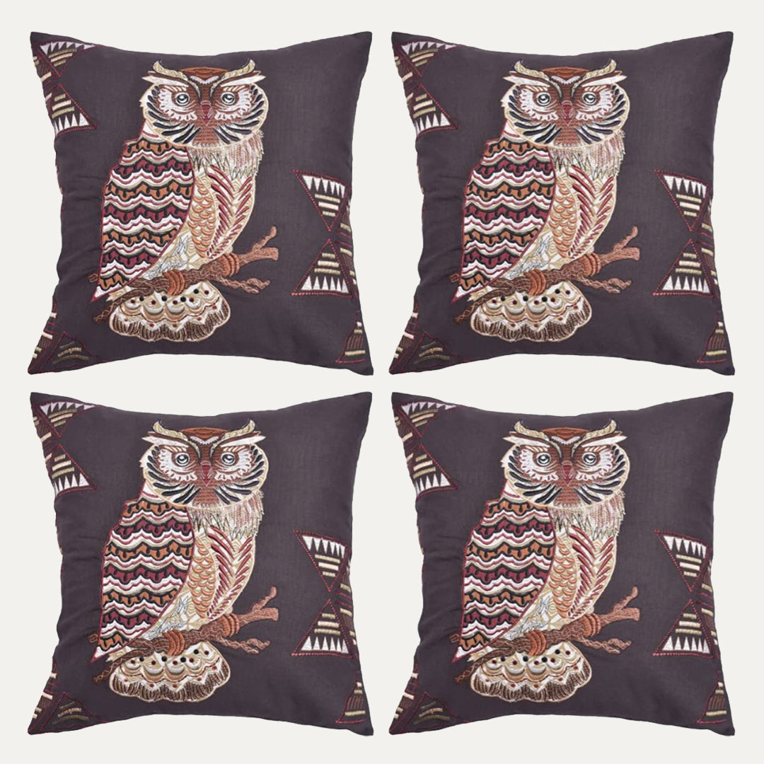 Owl Printed Design Throw Pillow Covers - Set of 2 and 4, 18 x 18 Inches - Decozen