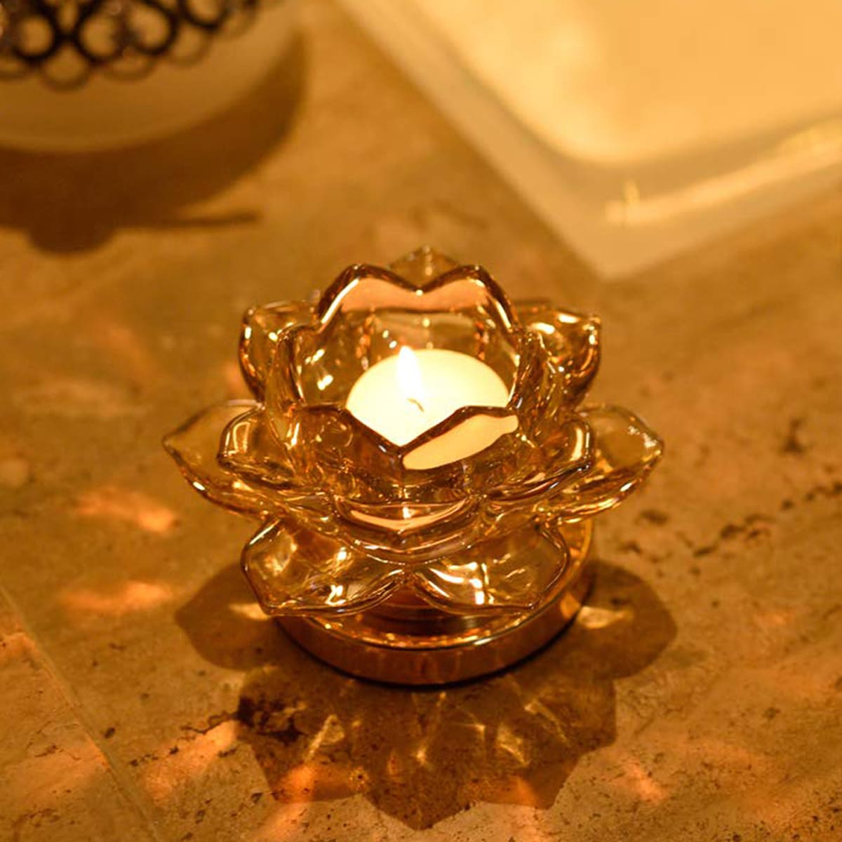 Floral Clear Glass Tea Light Candle Holder - Decozen