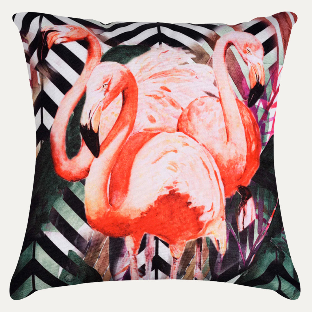 Flamingo Printed Throw Pillow Cover - Set of 4, 18 x 18 Inches - Decozen