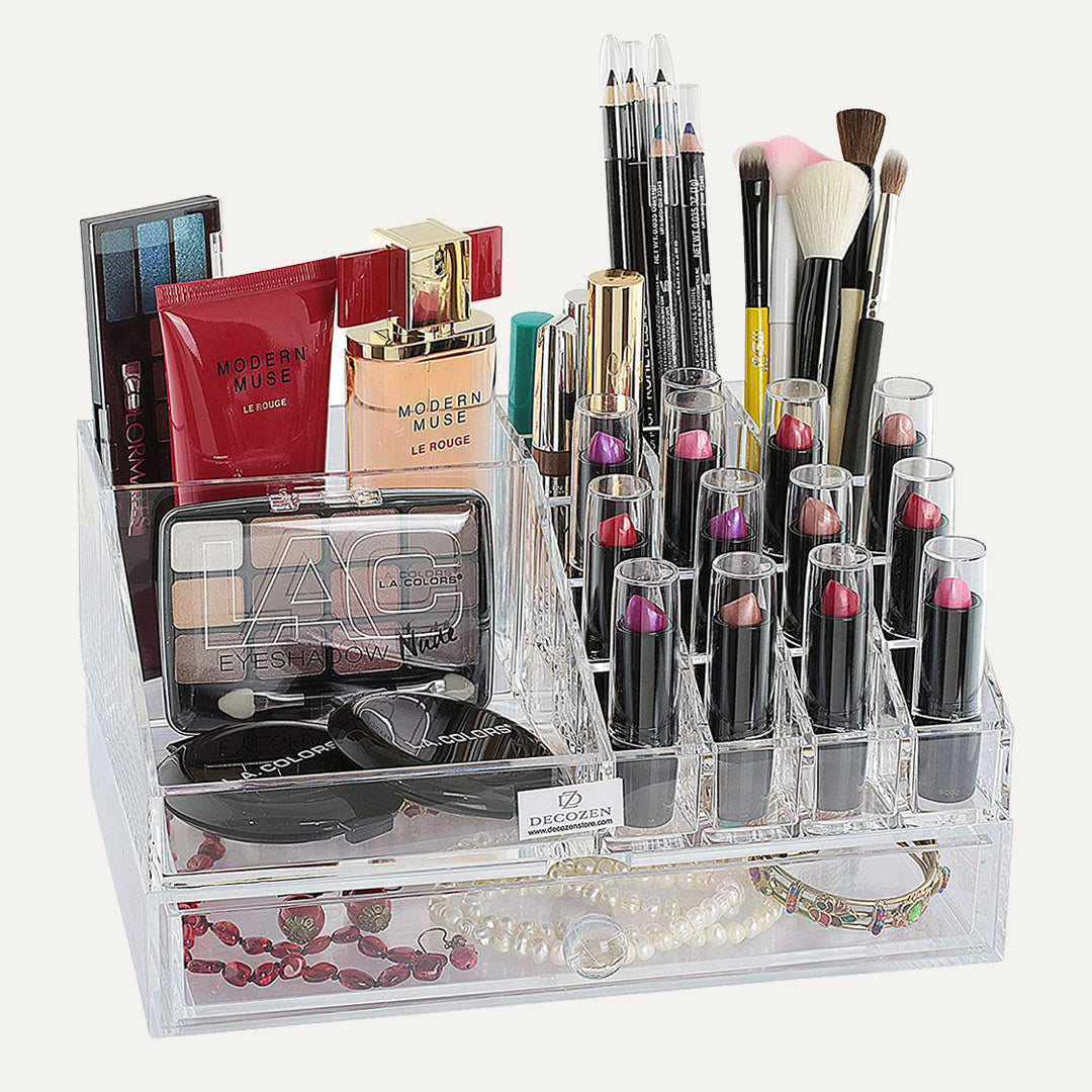 Clear Makeup Organizers - 19 Slots and 1 Drawer - Decozen