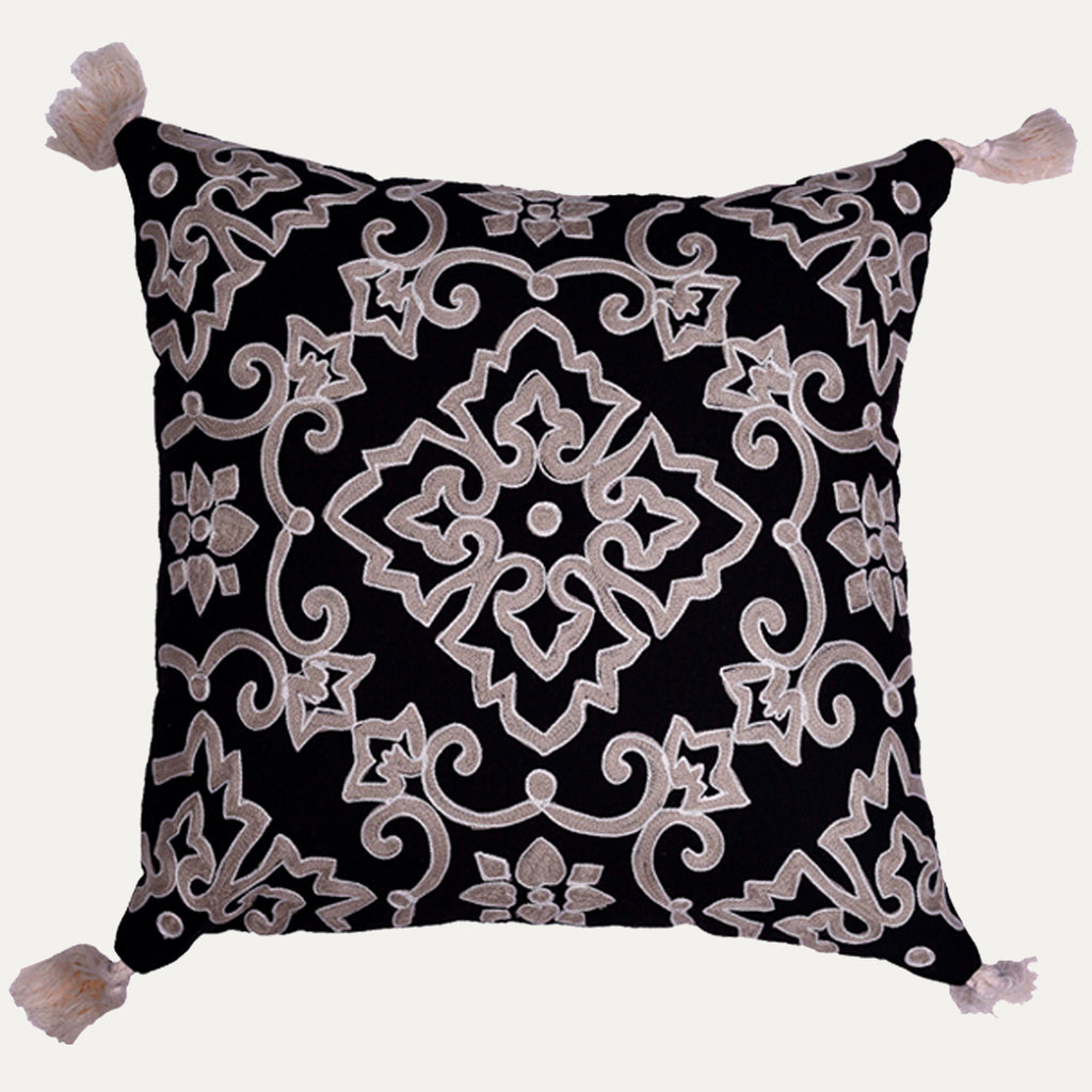 Decozen Black Beige Throw Pillow Covers Embroidered 18 inchx18 inch, Set of 4, Size: 18 x 18
