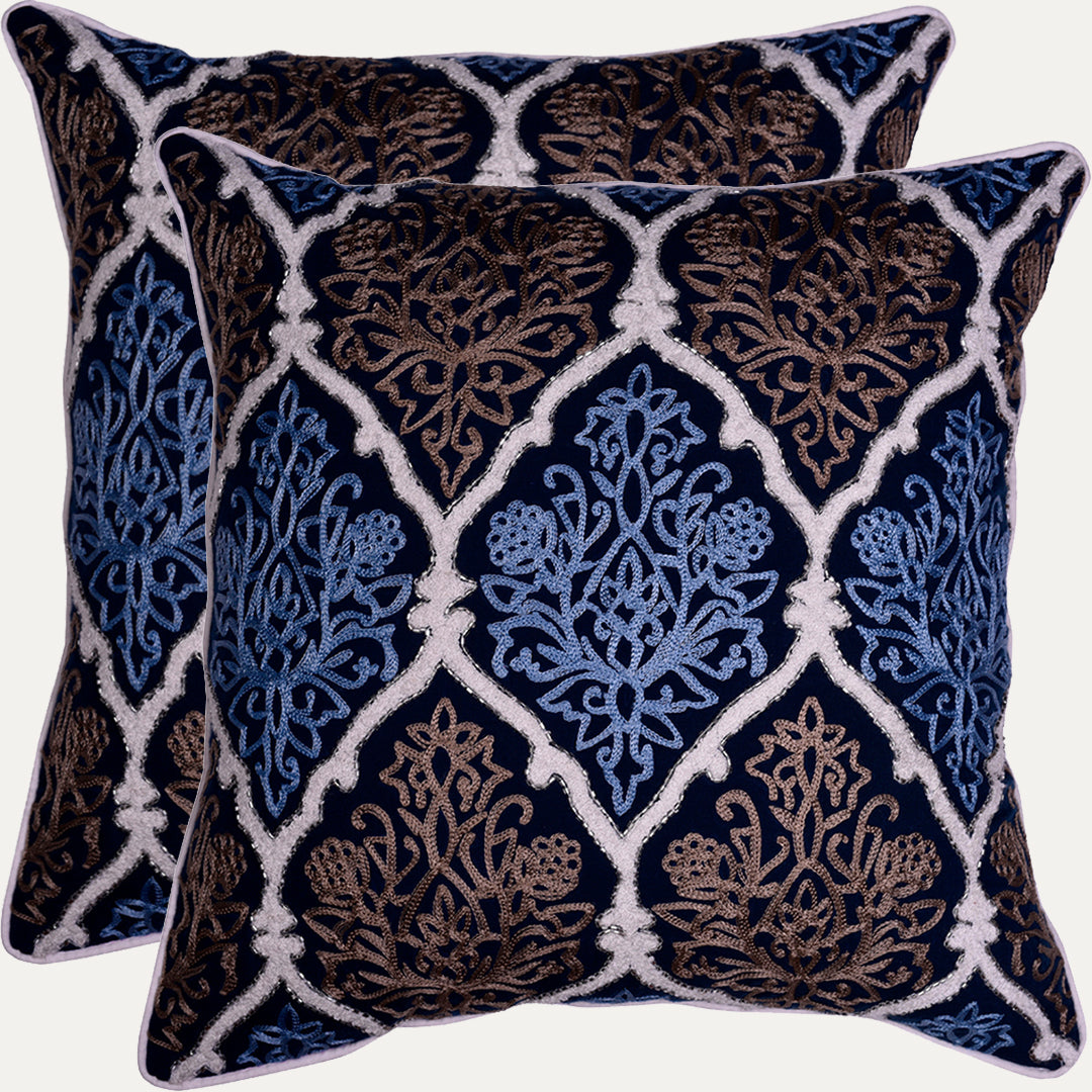 Blue and Brown Throw Pillow Covers - Set of 2 and 4, 18 x 18 inches - Decozen