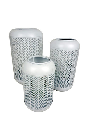 White Lattice Pattern with Glass Candle Holder Lantern - Decozen