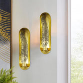 Gold Wall Candle Sconces with Feather Design - Set of 2 - Decozen