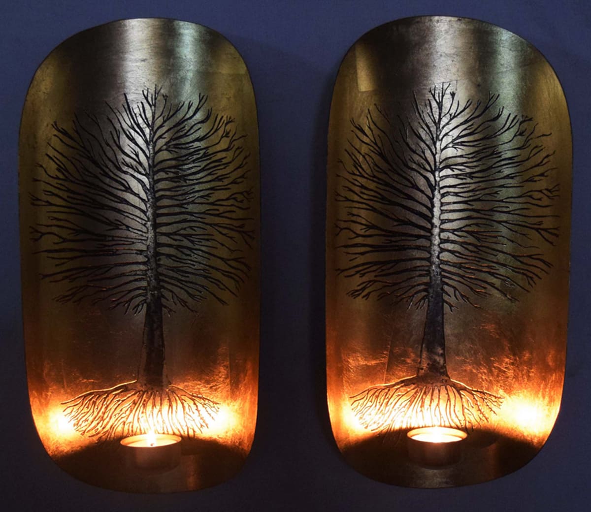 Copper and Gold Wall Candle Sconces with Tree of Life Design - Decozen