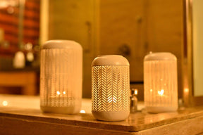 White Lattice Pattern with Glass Candle Holder Lantern - Decozen