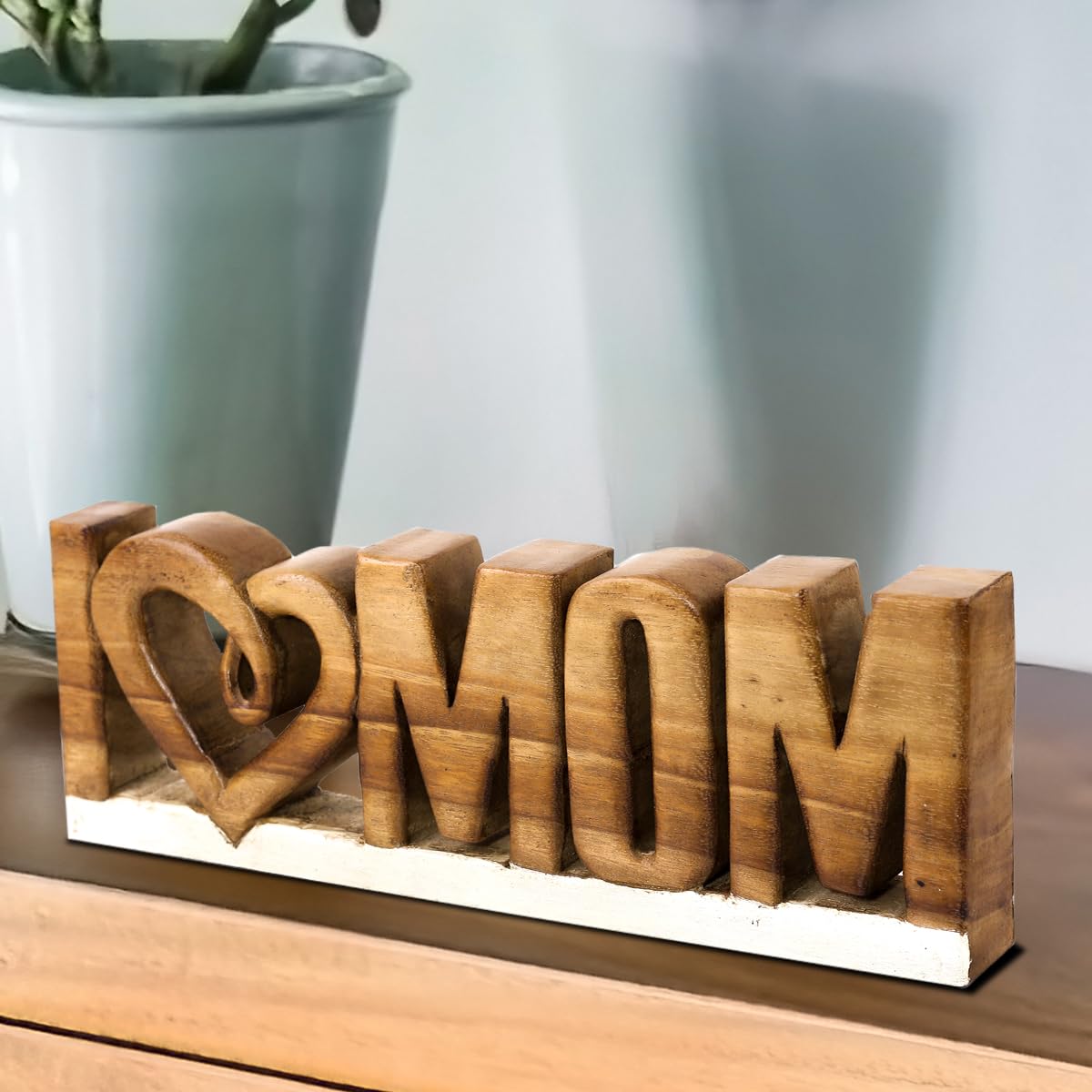 I Love Mom Handmade Wooden Sculpture - Decozen