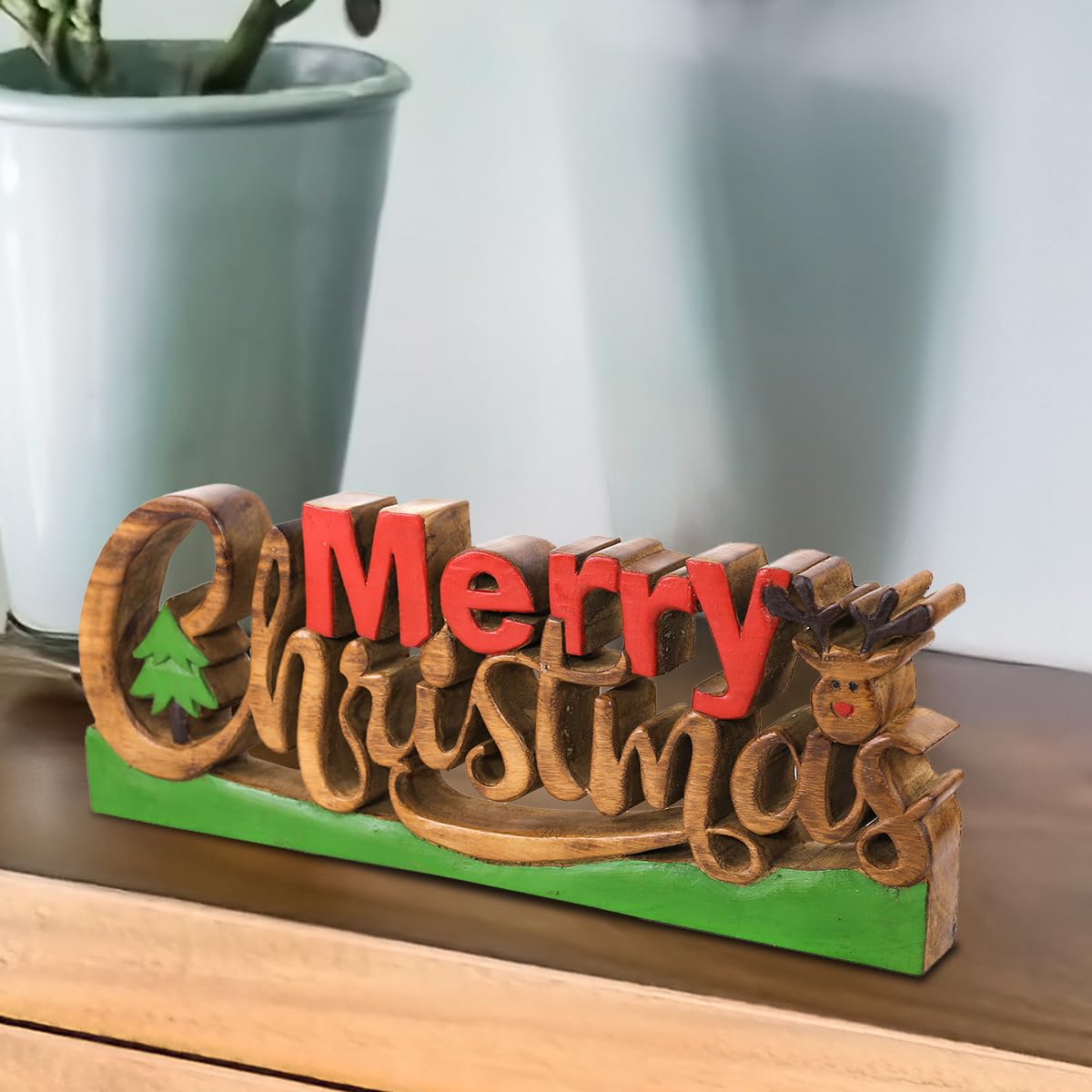 Merry Christmas Handmade Wooden Sculpture - Decozen