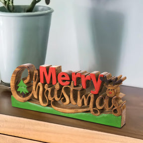 Merry Christmas Handmade Wooden Sculpture - Decozen