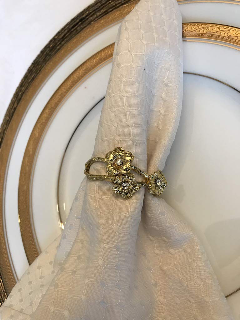 Napkin Rings in Gold Flower Design - Set of 6 - Decozen