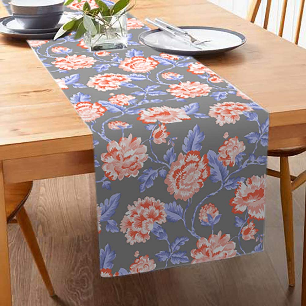 Printed Table Runner - Gray and Red - Decozen