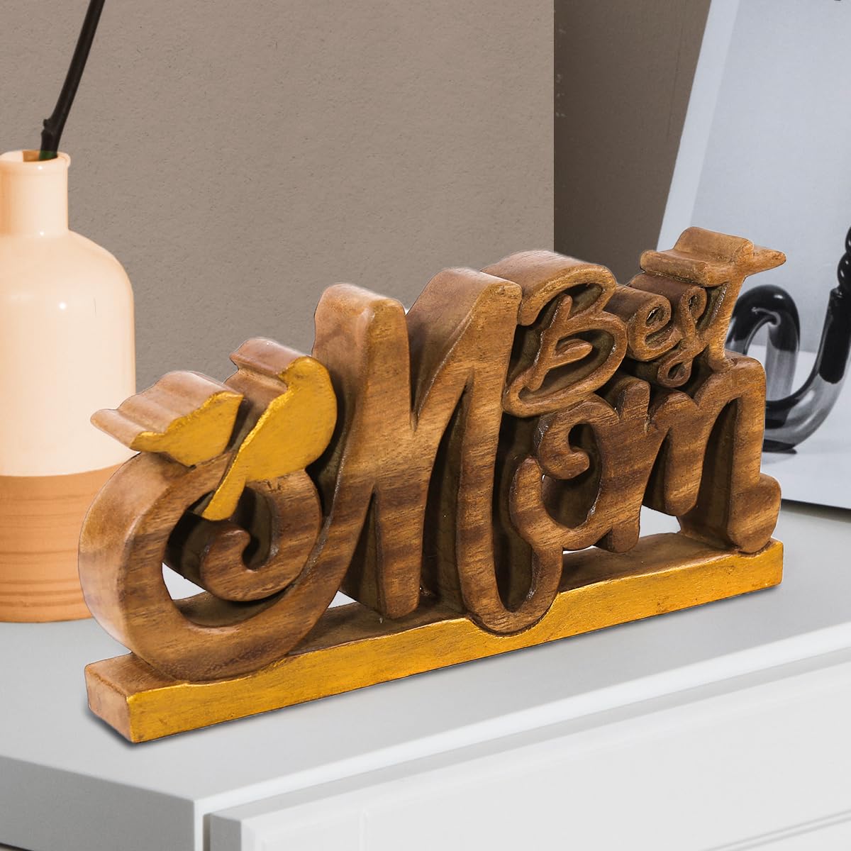 Best Mom Handmade Wooden Sculpture - Decozen